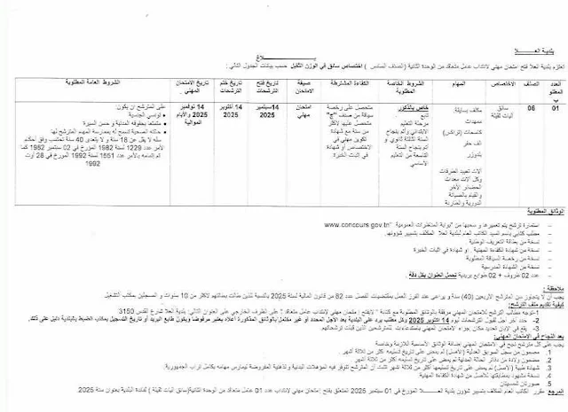 نص إعلان إنتداب سائق آليات ثقيلة ببلدية العلا 2025