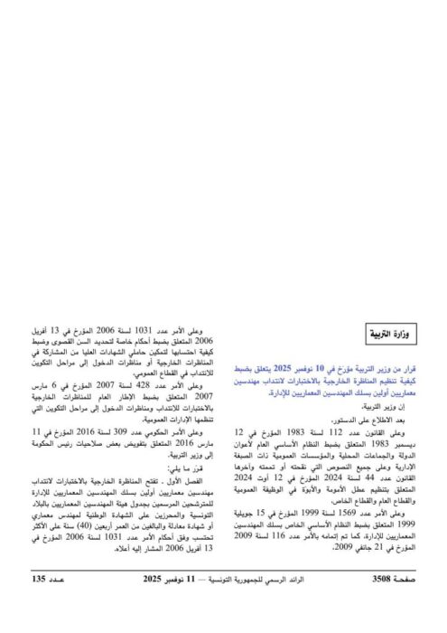 تفاصيل قرار فتح المناظرة وتاريخ إجرائها في الرائد الرسمي التونسي