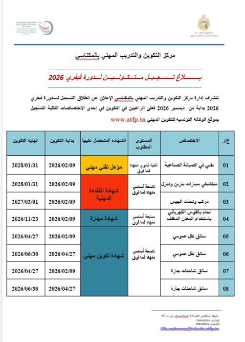 شروط التسجيل ومعاليم التكوين المهني في تونس