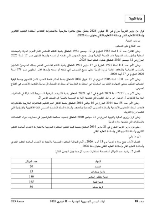 تفاصيل قرار وزير التربية لمناظرة CAPES 2026