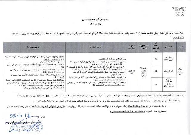 إنتداب سائقين بالوظيفة العمومية من إختصاصات مختلفة