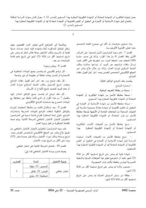 وزارة العدل تفتح مناظرات خارجية لانتداب كتبة أولين ومتصرفي المحاكم بعنوان سنة 2026