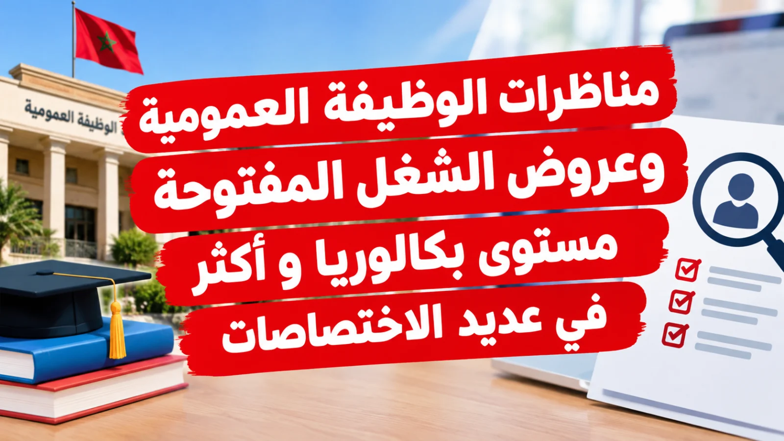 مناظرات الوظيفة العمومية وعروض الشغل المفتوحة مستوى بكالوريا و أكثر في عديد الاختصاصات